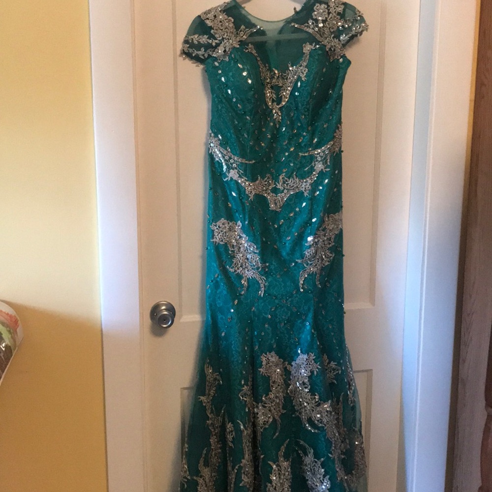 Teal Embellished Mermaid Gown - Women Dresses Wedding